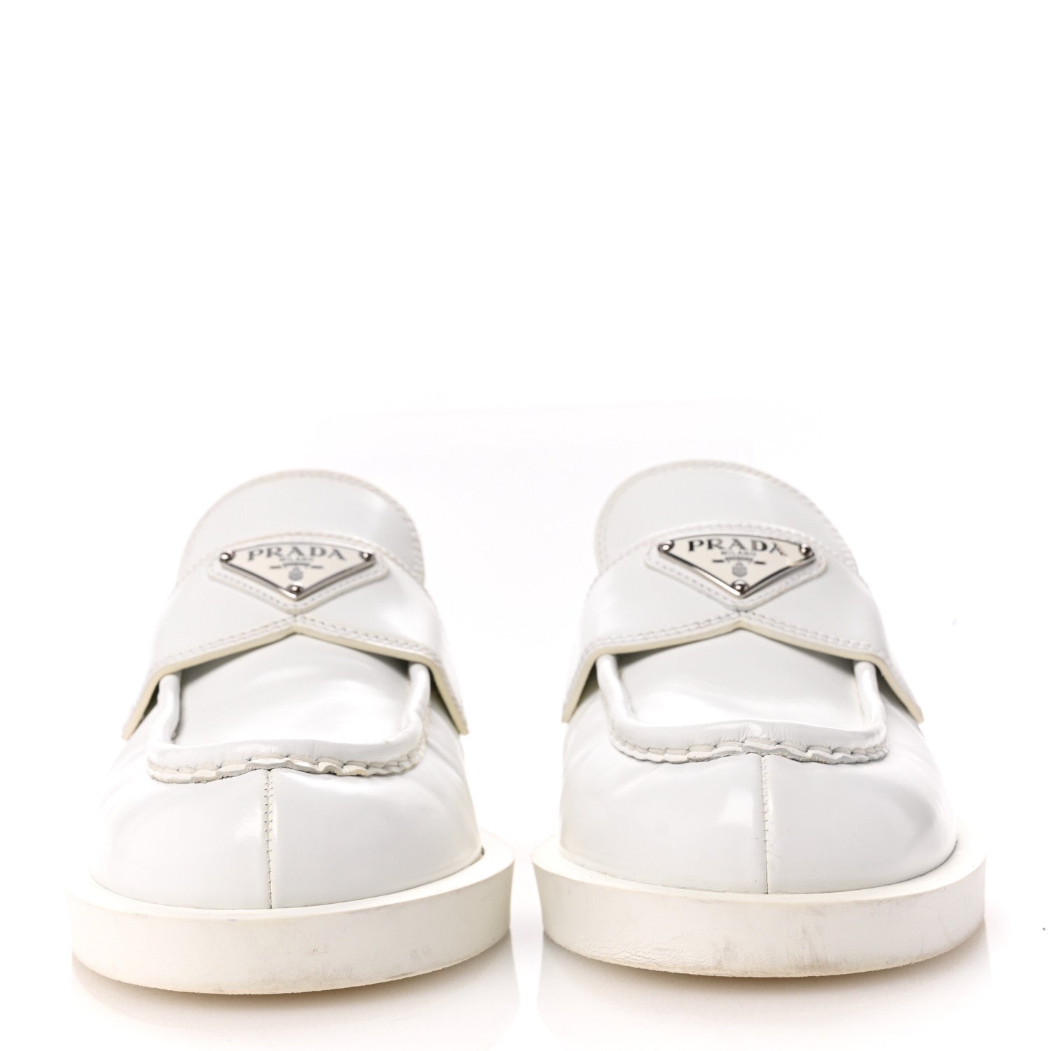 Prada Spazzolato Metal Triangle Logo 40mm Loafer Mules 37.5 White 3 of 14