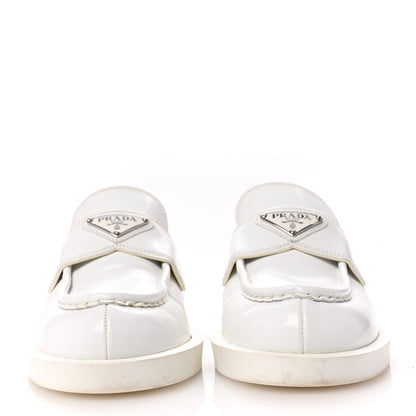 Prada Spazzolato Metal Triangle Logo 40mm Loafer Mules 37.5 White 3 of 14