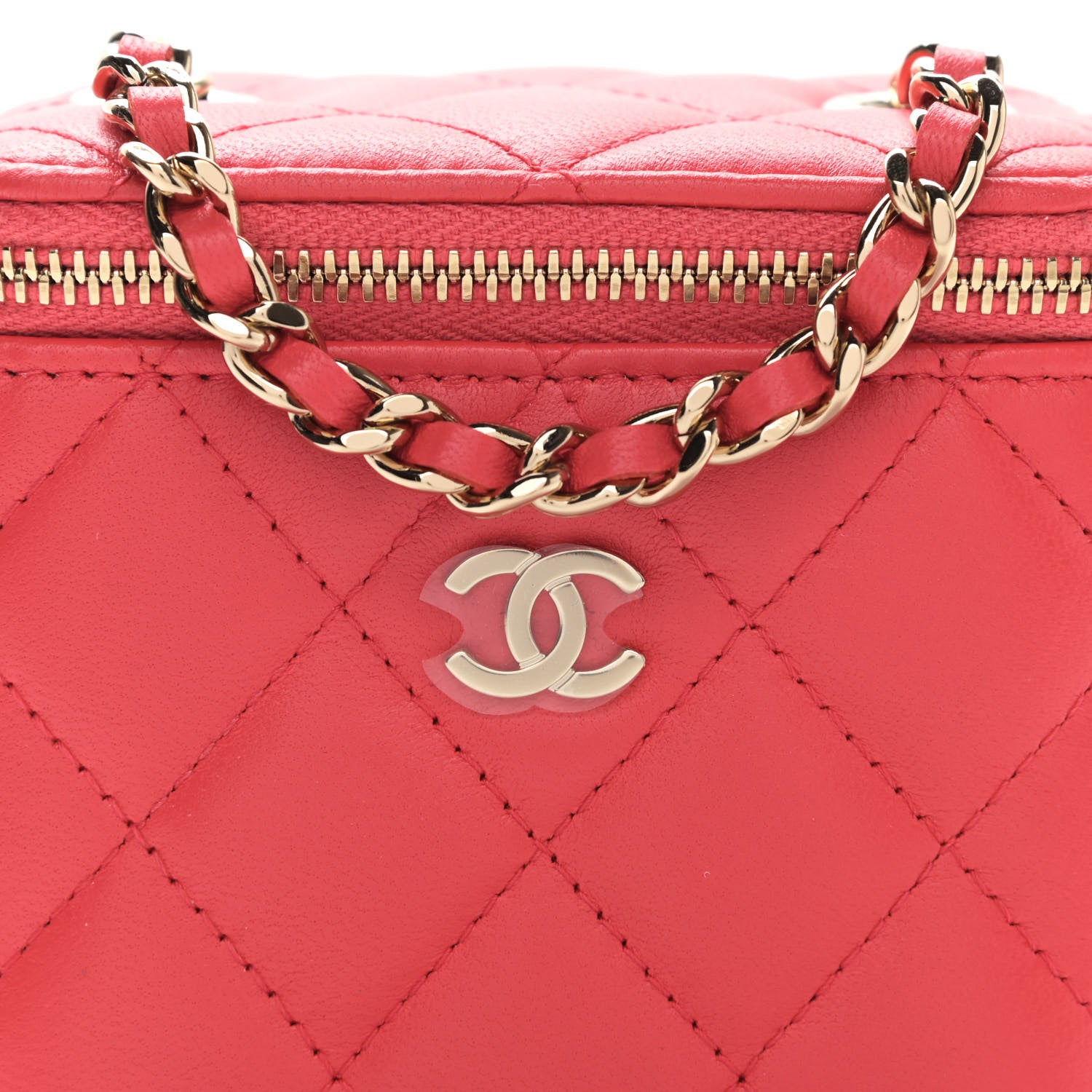 Chanel Lambskin Quilted Mini Vanity Case With Chain Dark Pink 8 of 11