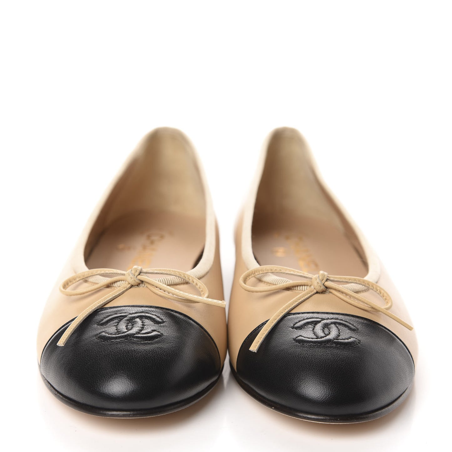 Lambskin Cap Toe CC Ballerina Flats 40 Beige Black