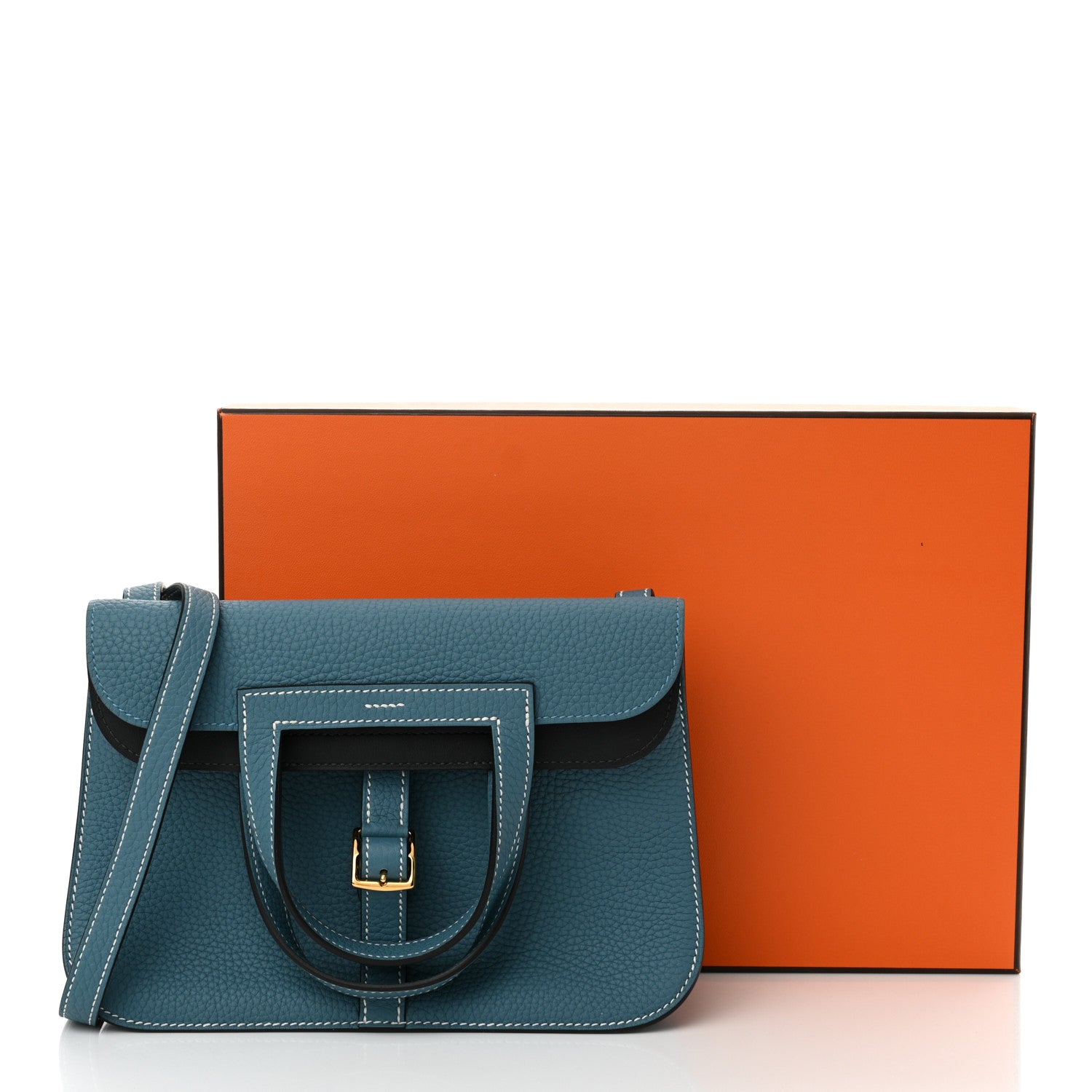 Hermes Taurillon Clemence Halzan 25 New Bleu Jean 11 of 11