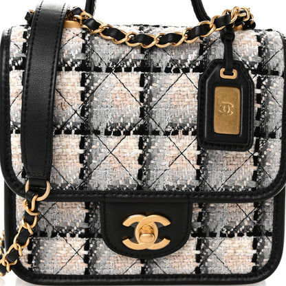 Chanel Tweed Calfskin School Memory Mini Top Handle Flap Ecru Grey Beige Black 8 of 10