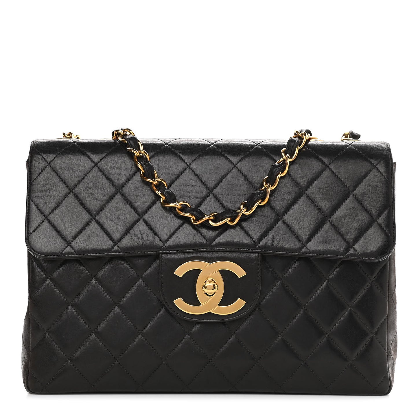 Lambskin Quilted XL Jumbo Single Flap Black