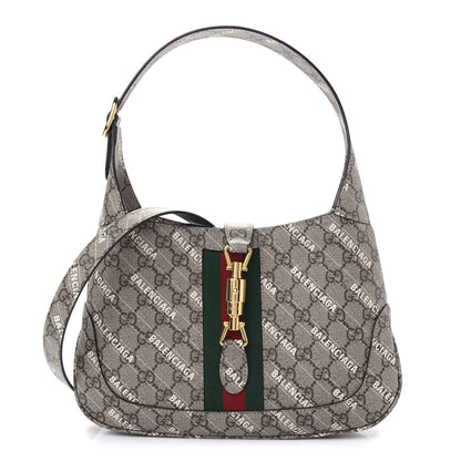 Gucci X BALENCIAGA GG Supreme Monogram Striped Logo Print Web Small Jackie 1961 Hobo Beige Ebony Mystic White 1 of 9