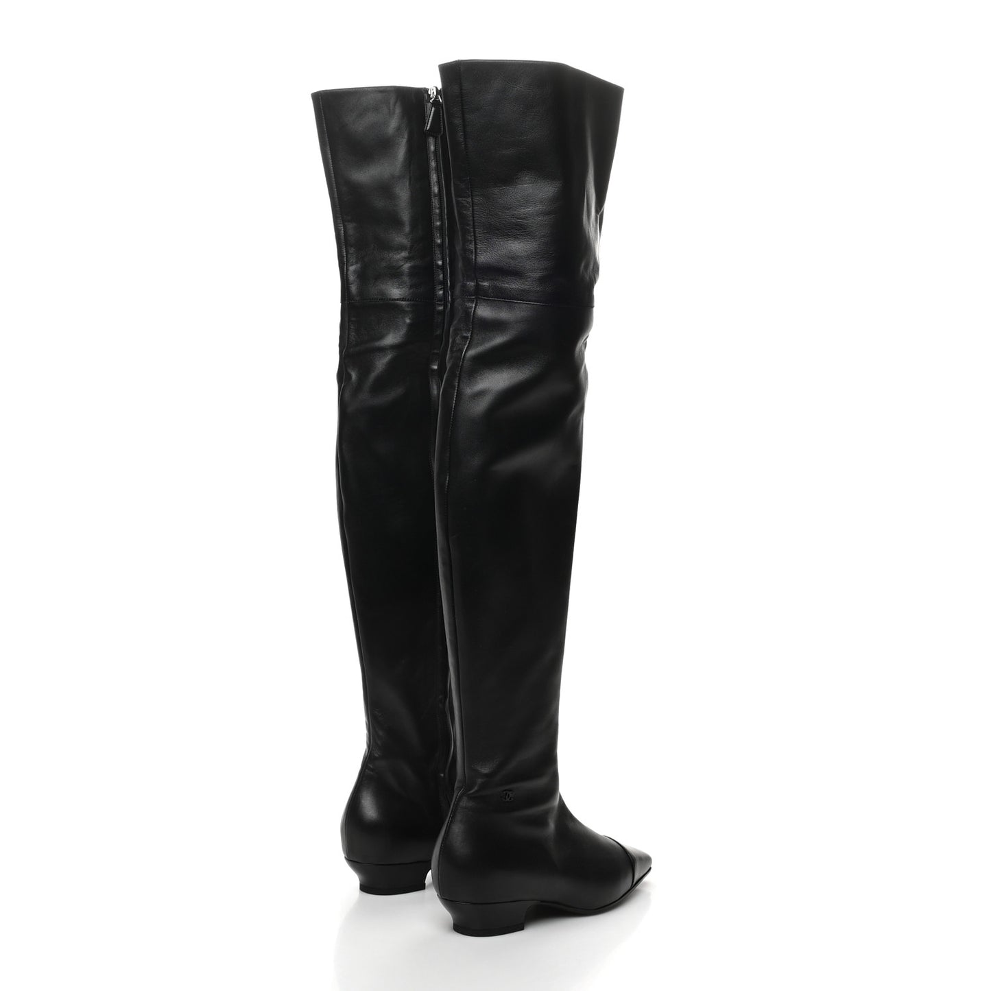 Lambskin Cap Toe Over the Knee Boots 35.5 Black