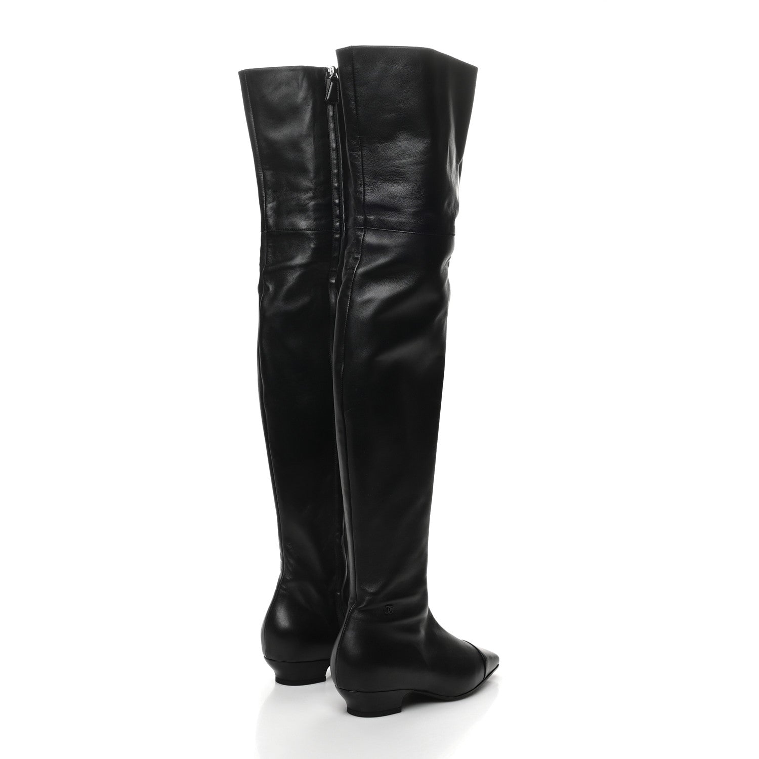 Chanel Lambskin Cap Toe Over the Knee Boots 35.5 Black 4 of 7