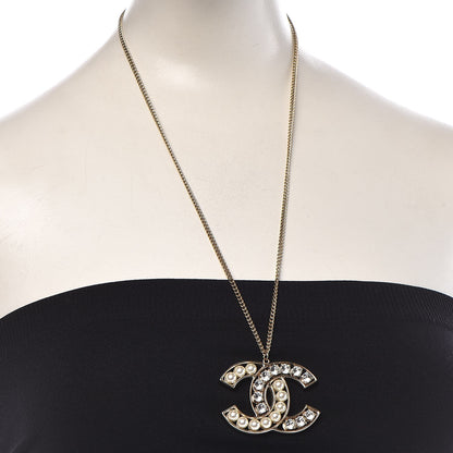 Chanel Crystal Pearl CC Pendant Necklace Gold 2 of 6