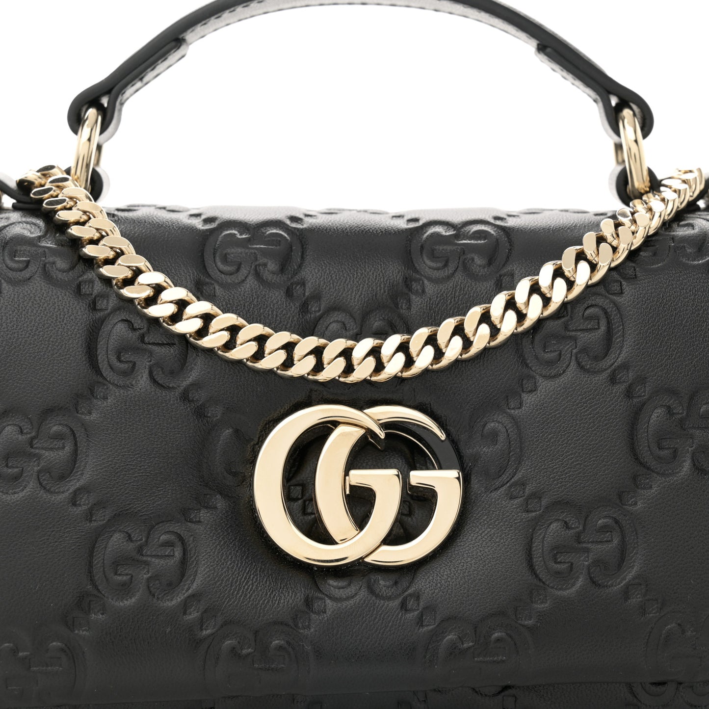 Lambskin Embossed Mini GG Milano Top Handle Shoulder Bag Black