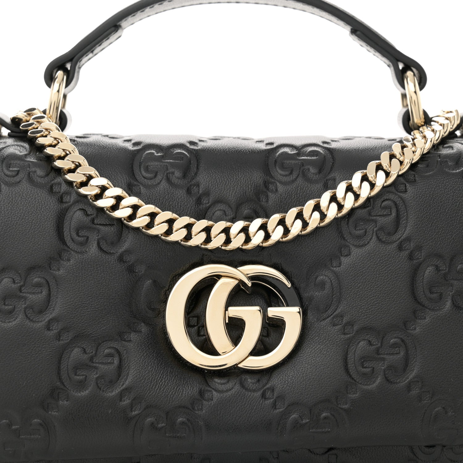 Gucci Lambskin Embossed Mini GG Milano Top Handle Shoulder Bag Black 8 of 11
