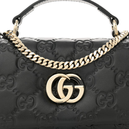 Gucci Lambskin Embossed Mini GG Milano Top Handle Shoulder Bag Black 8 of 11