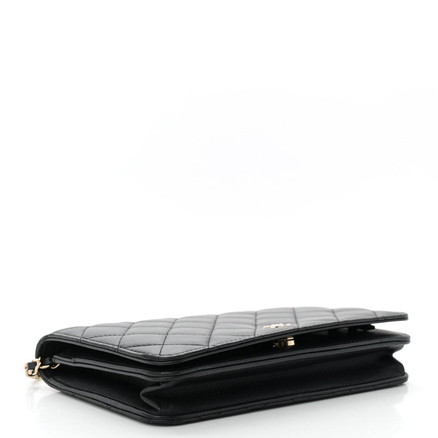 Iridescent Lambskin Quilted Pearl Wallet On Chain WOC Black