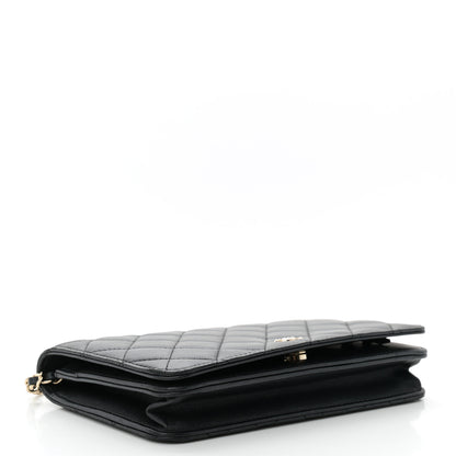 Chanel Iridescent Lambskin Quilted Pearl Wallet On Chain WOC Black 4 of 11