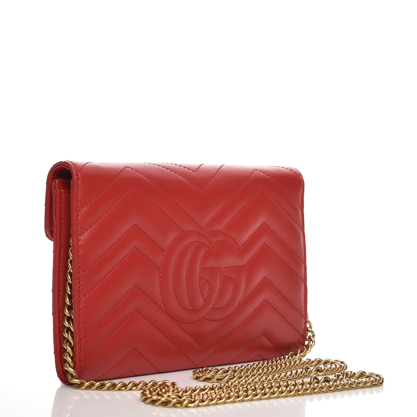 Calfskin Matelasse Mini GG Marmont Chain Wallet Hibiscus Red
