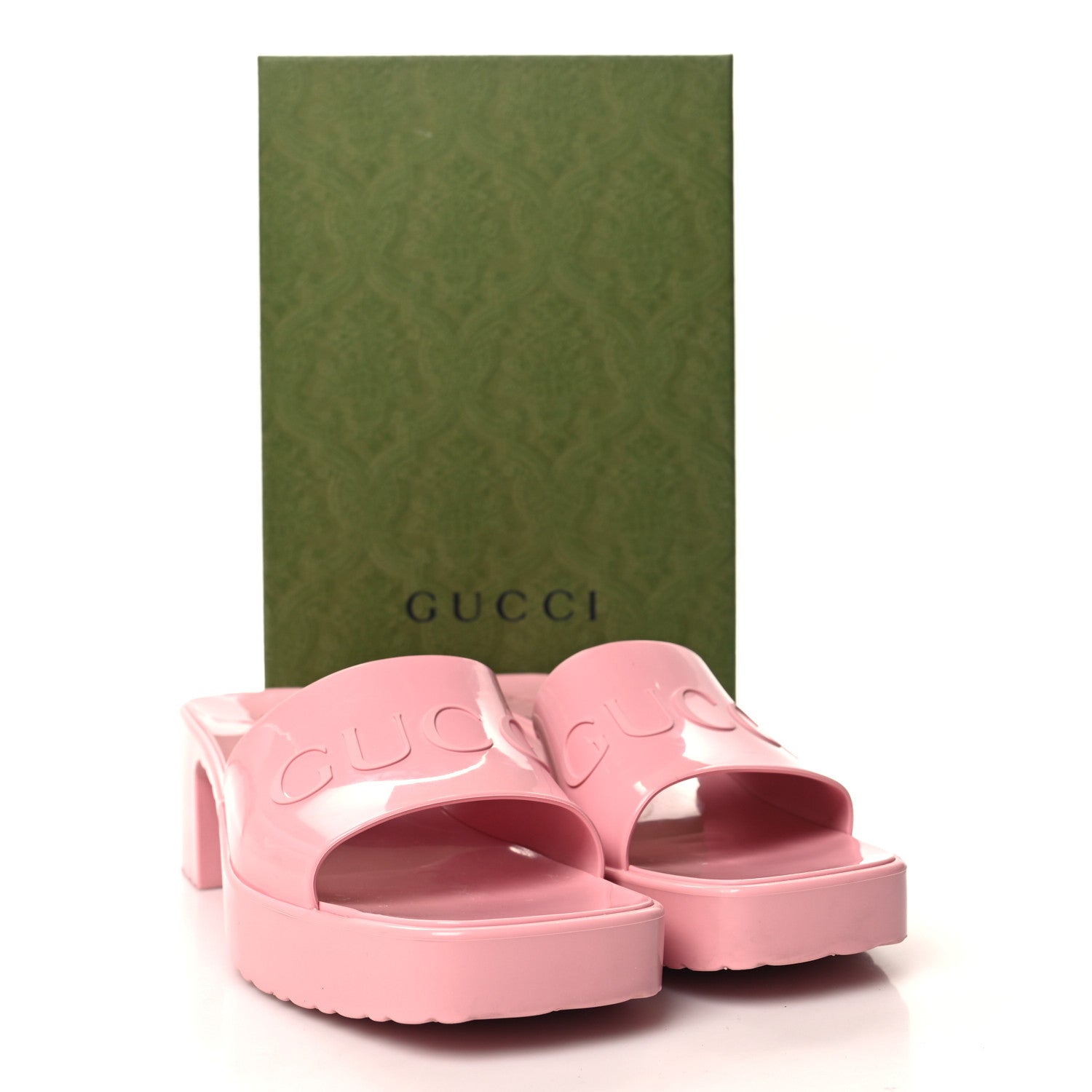Gucci Rubber Gucci Logo Womens Platform 20/60mm Slide Sandals 38 Wild Rose 9 of 9