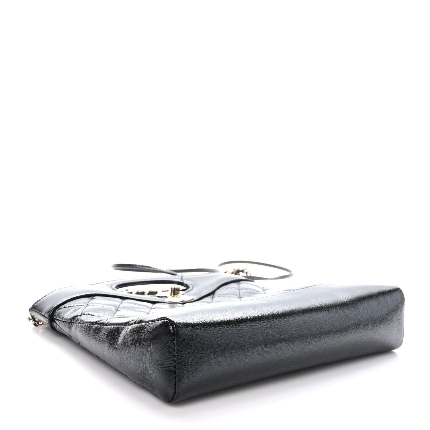Chanel Shiny Crumpled Calfskin Quilted Mini 31 Shopping Bag Black 4 of 11