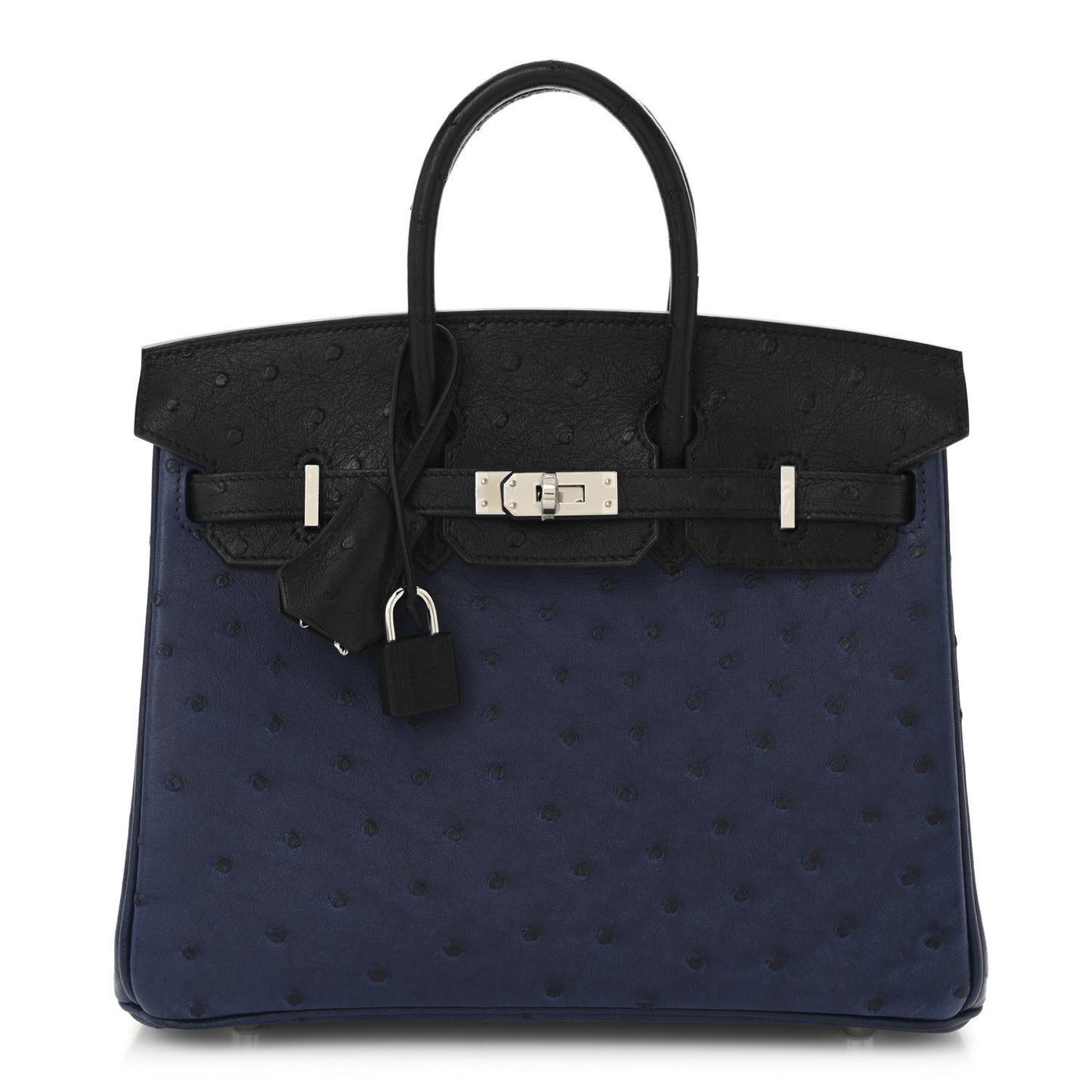 Ostrich Bi-Color Birkin 25 Bleu Iris Black