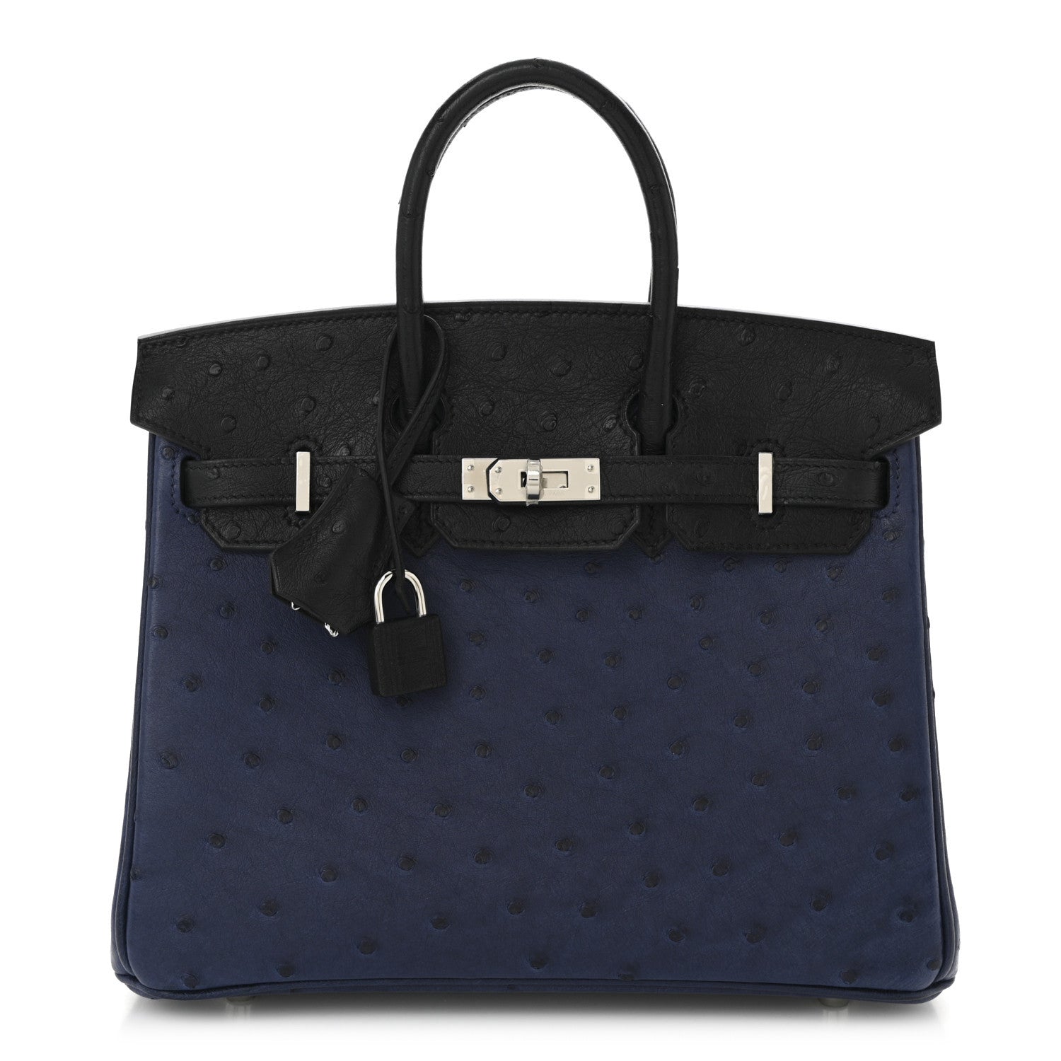 Hermes Ostrich Bi-Color Birkin 25 Bleu Iris Black 1 of 11