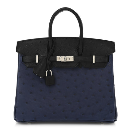 Hermes Ostrich Bi-Color Birkin 25 Bleu Iris Black 1 of 11