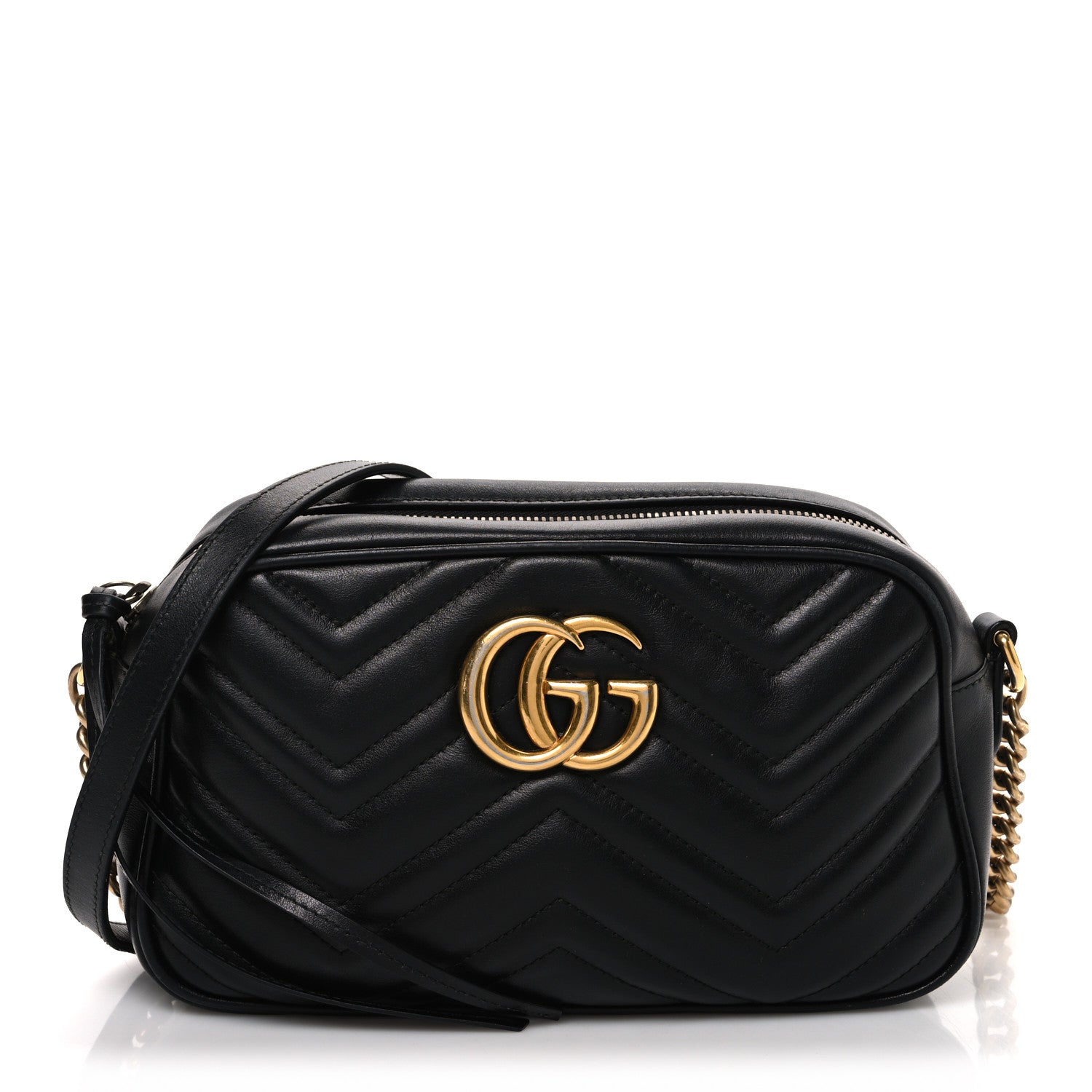 Gucci Calfskin Matelasse Small GG Marmont Chain Shoulder Bag Black 1 of 13