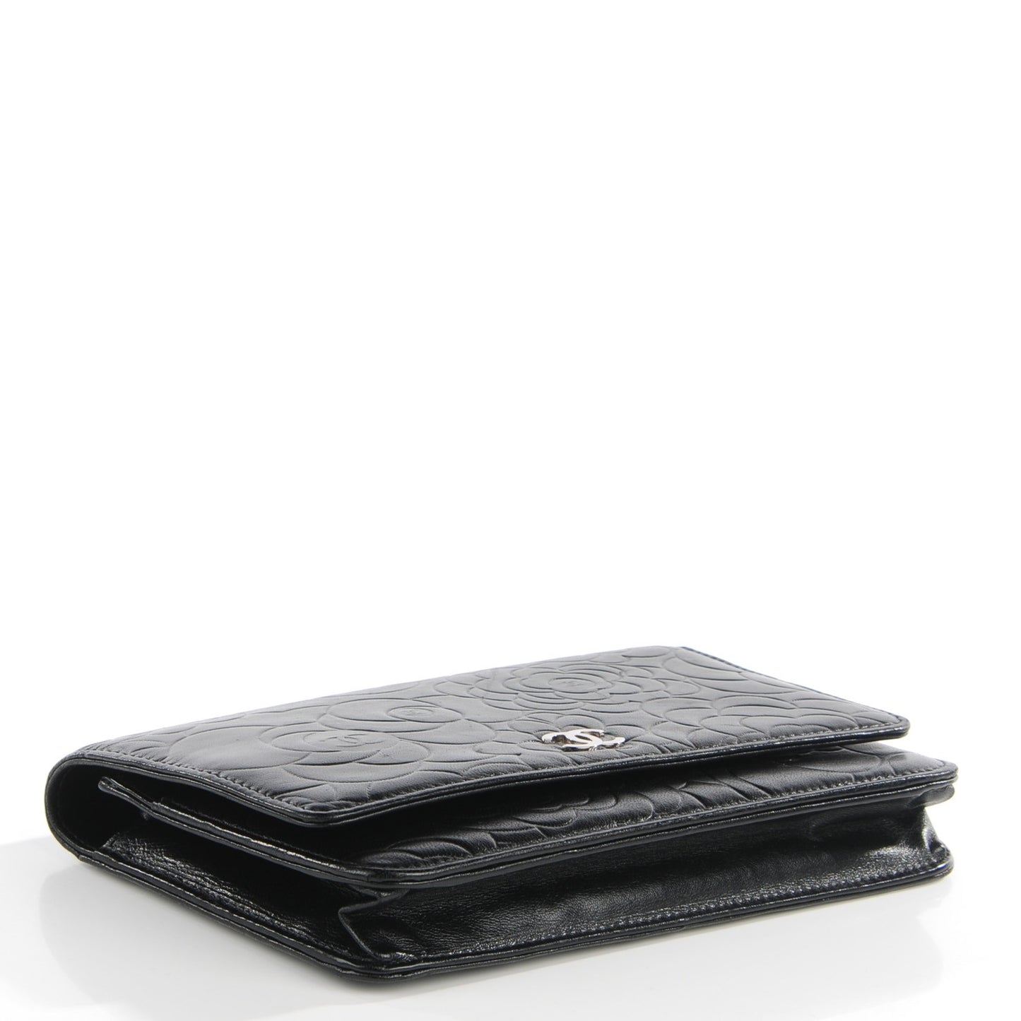 Lambskin Camellia Wallet on Chain WOC Black