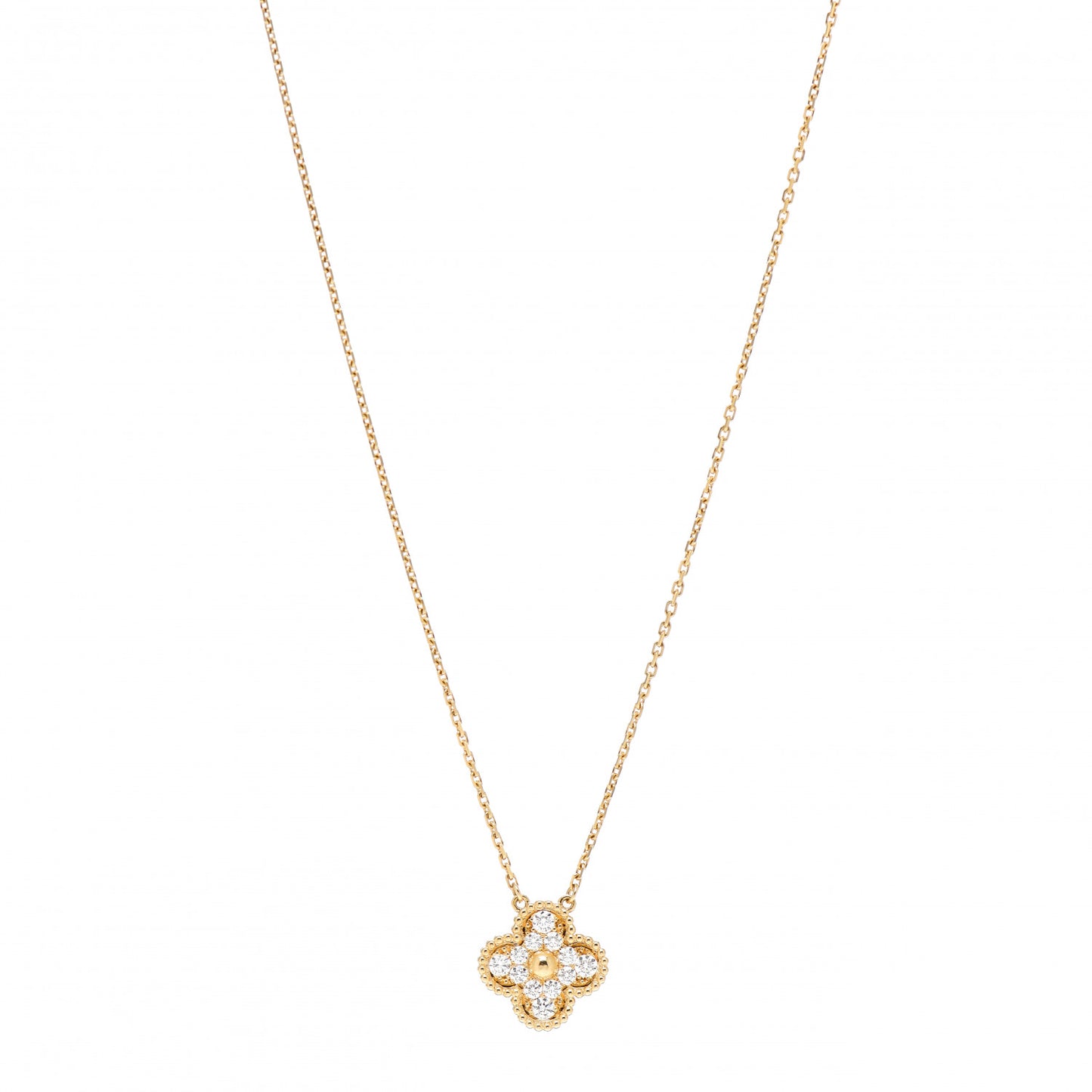 18K Yellow Gold Diamond Vintage Alhambra Pendant Necklace