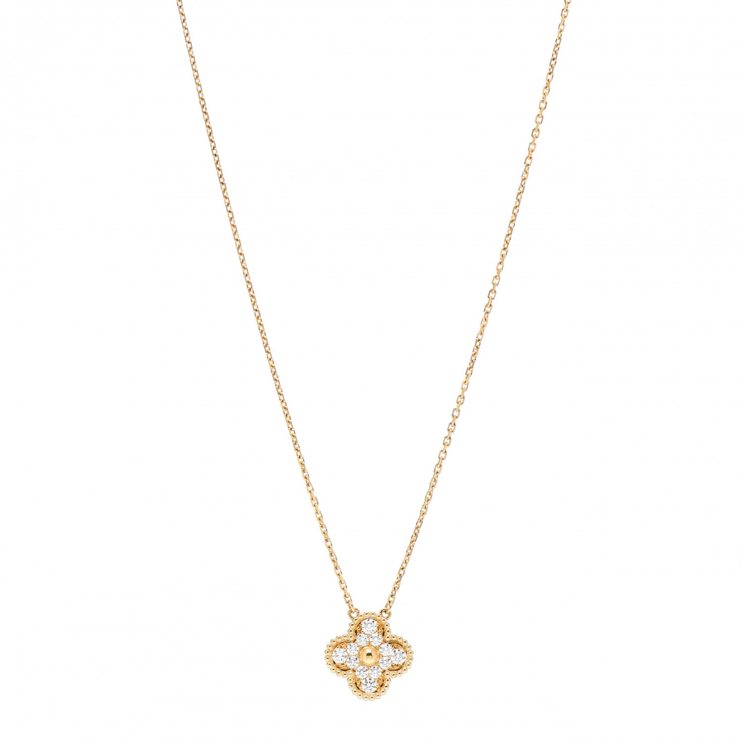 Van Cleef & Arpels 18K Yellow Gold Diamond Vintage Alhambra Pendant Necklace 1 of 4