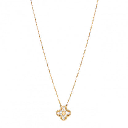 Van Cleef & Arpels 18K Yellow Gold Diamond Vintage Alhambra Pendant Necklace 1 of 4
