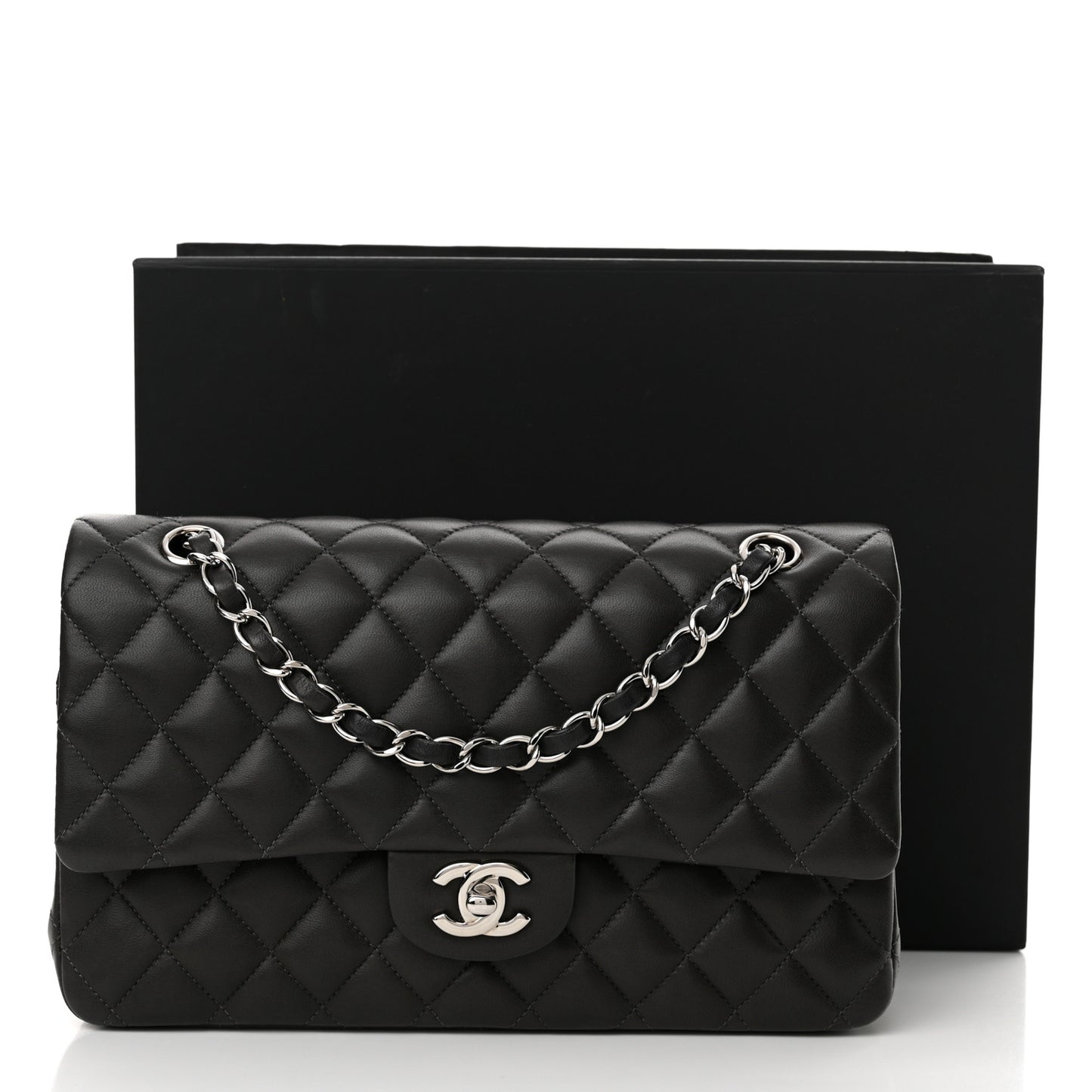 Lambskin Quilted Medium Double Flap Dark Grey