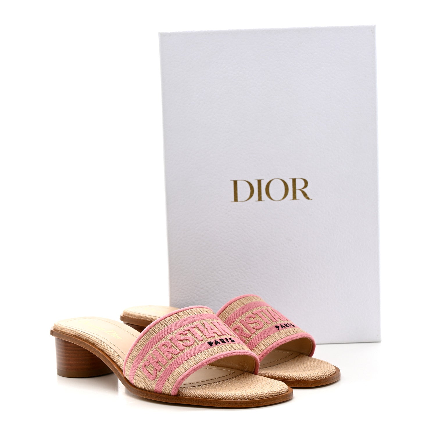 Christian Dior Straw Embroidered Dway 40mm Slide Sandals 37 Rose Begonia 10 of 10