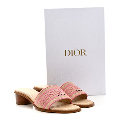 Christian Dior Straw Embroidered Dway 40mm Slide Sandals 37 Rose Begonia 10 of 10
