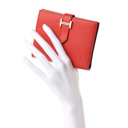 Hermes Chevre Mysore Bearn Compact Wallet Rouge Tomate 2 of 7