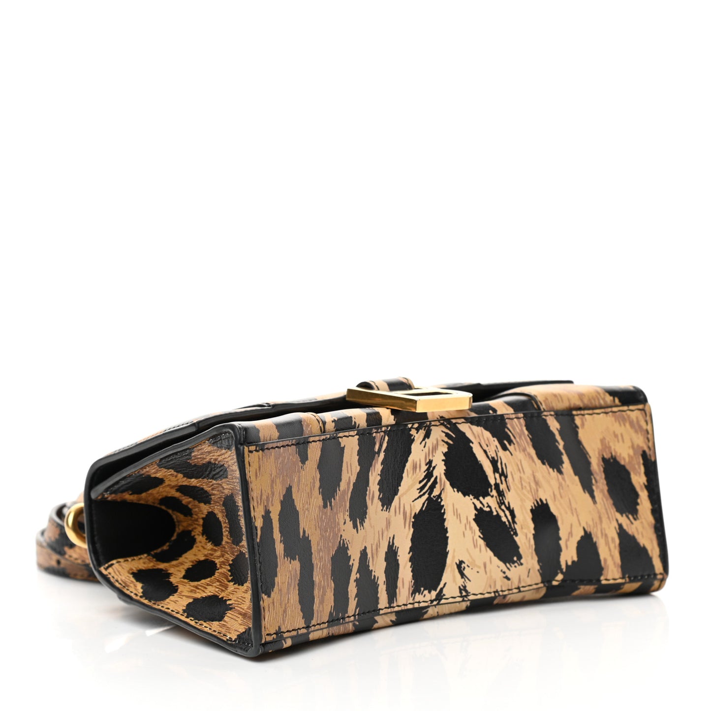 Smooth Calfskin Leopard Print Hourglass Top Handle Bag XS Beige
