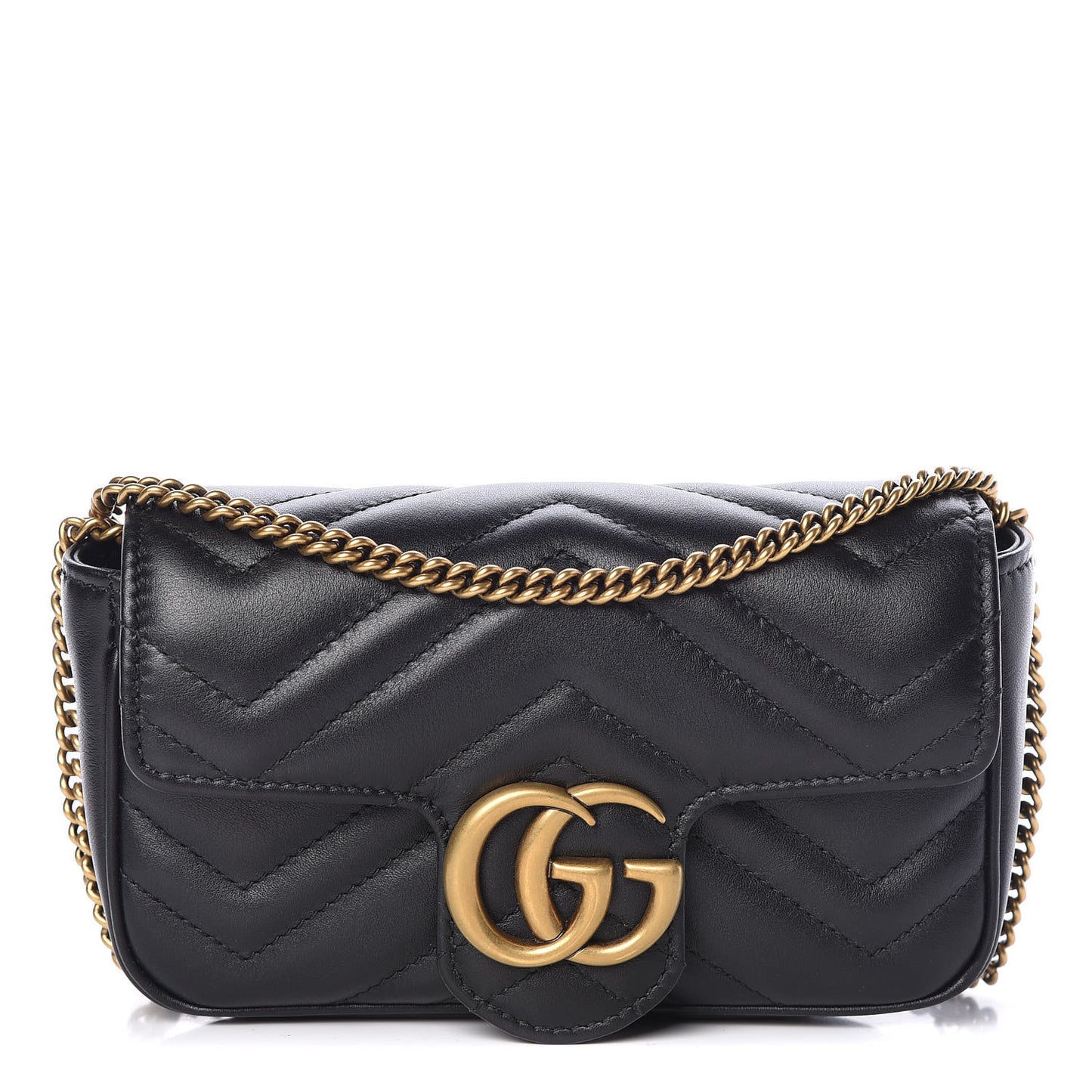 Calfskin Matelasse Super Mini GG Marmont Shoulder Bag Black