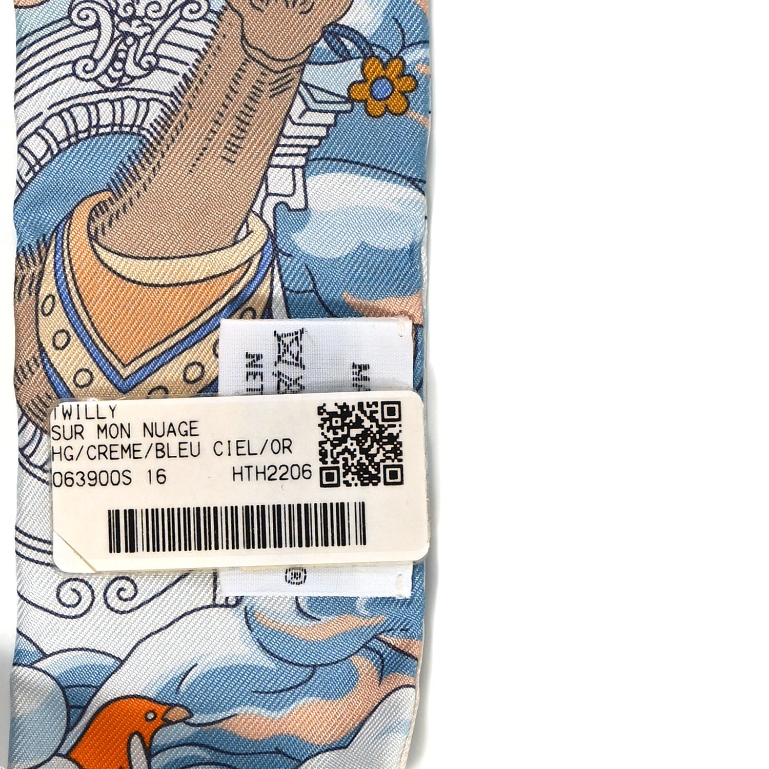 Hermes Silk Sur Mon Nuage Twilly Creme Bleu Ciel Orange 3 of 4