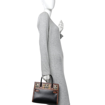 Burberry Calfskin Vintage Check Mini Two Handle Title Bag Black 2 of 9