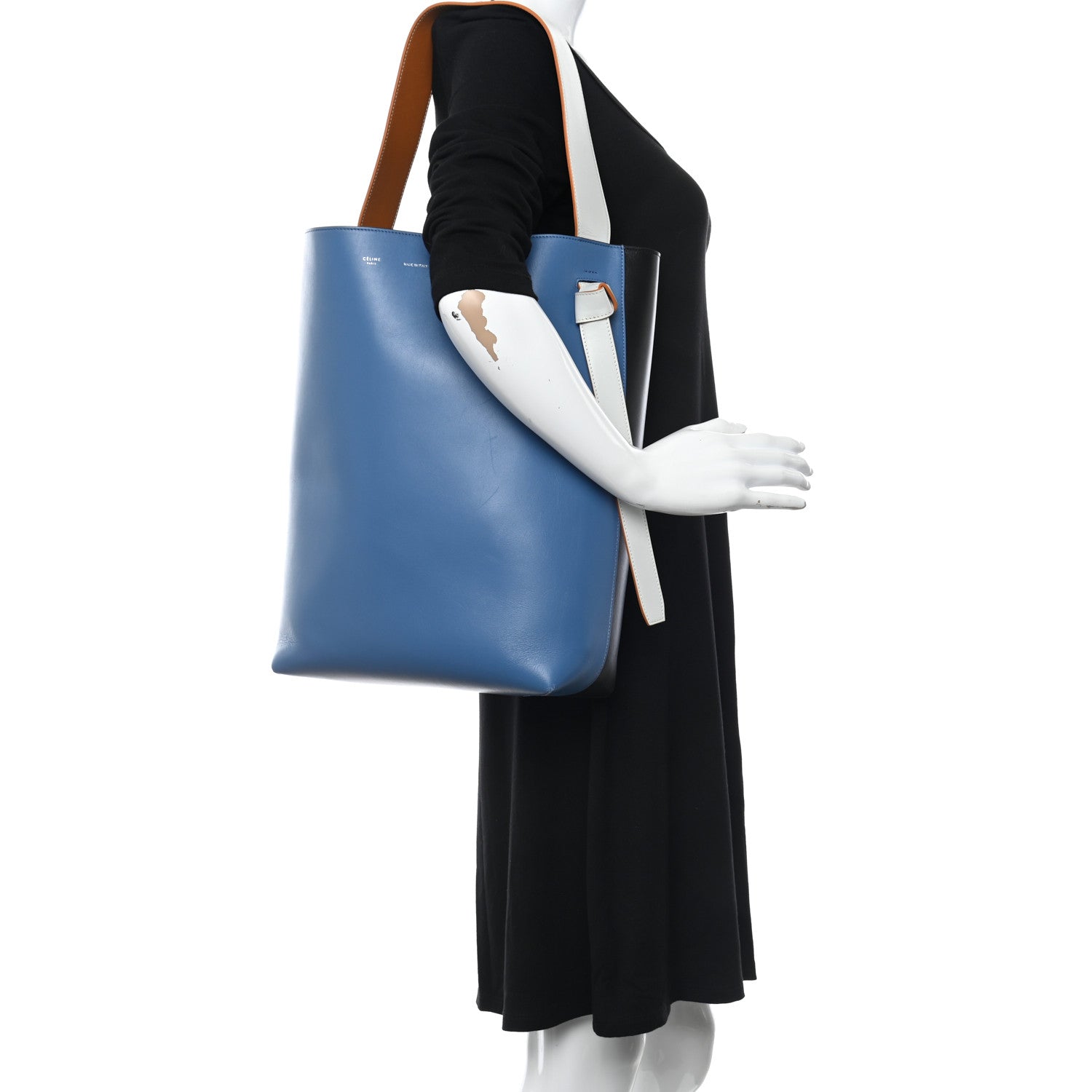 Celine Shiny Smooth Calfskin Small Twisted Cabas Washed Blue Black 2 of 9