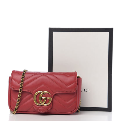 Gucci Calfskin Matelasse Super Mini GG Marmont Shoulder Bag Hibiscus Red 9 of 9