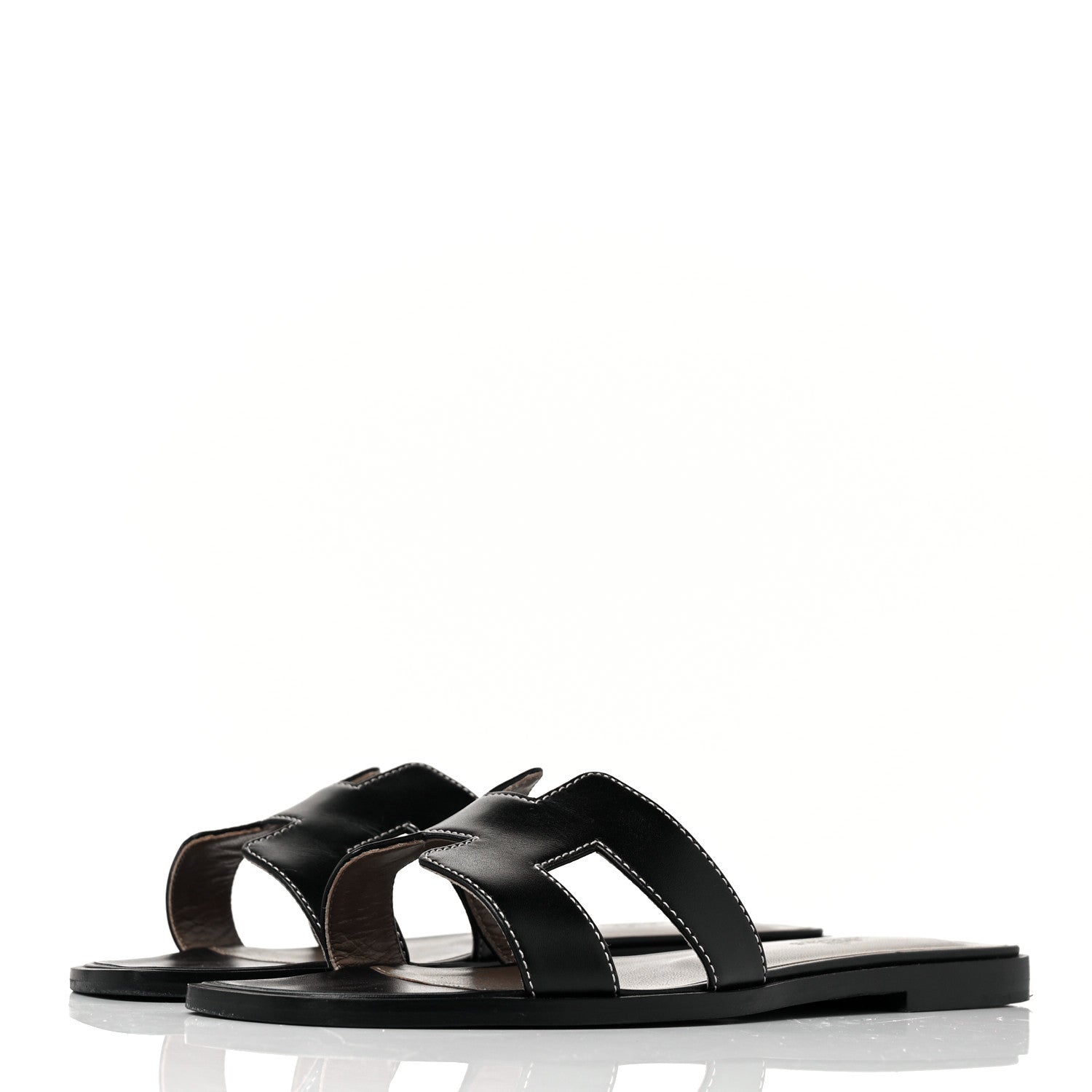 Hermes Box Calfskin Oran Sandals 38 Black 3 of 9