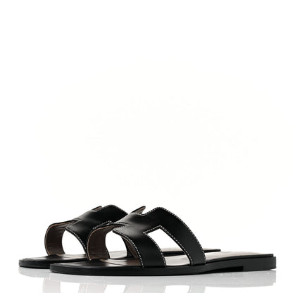 Hermes Box Calfskin Oran Sandals 38 Black 3 of 9