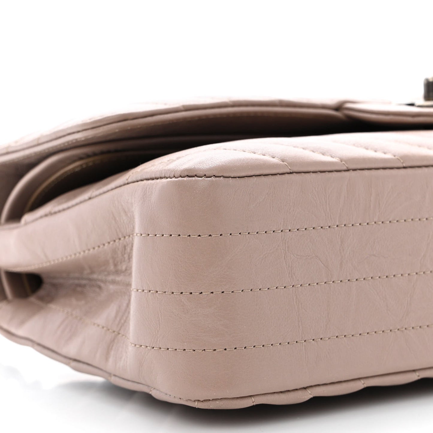 Iridescent Calfskin Chevron Quilted Medium Double Flap Grey