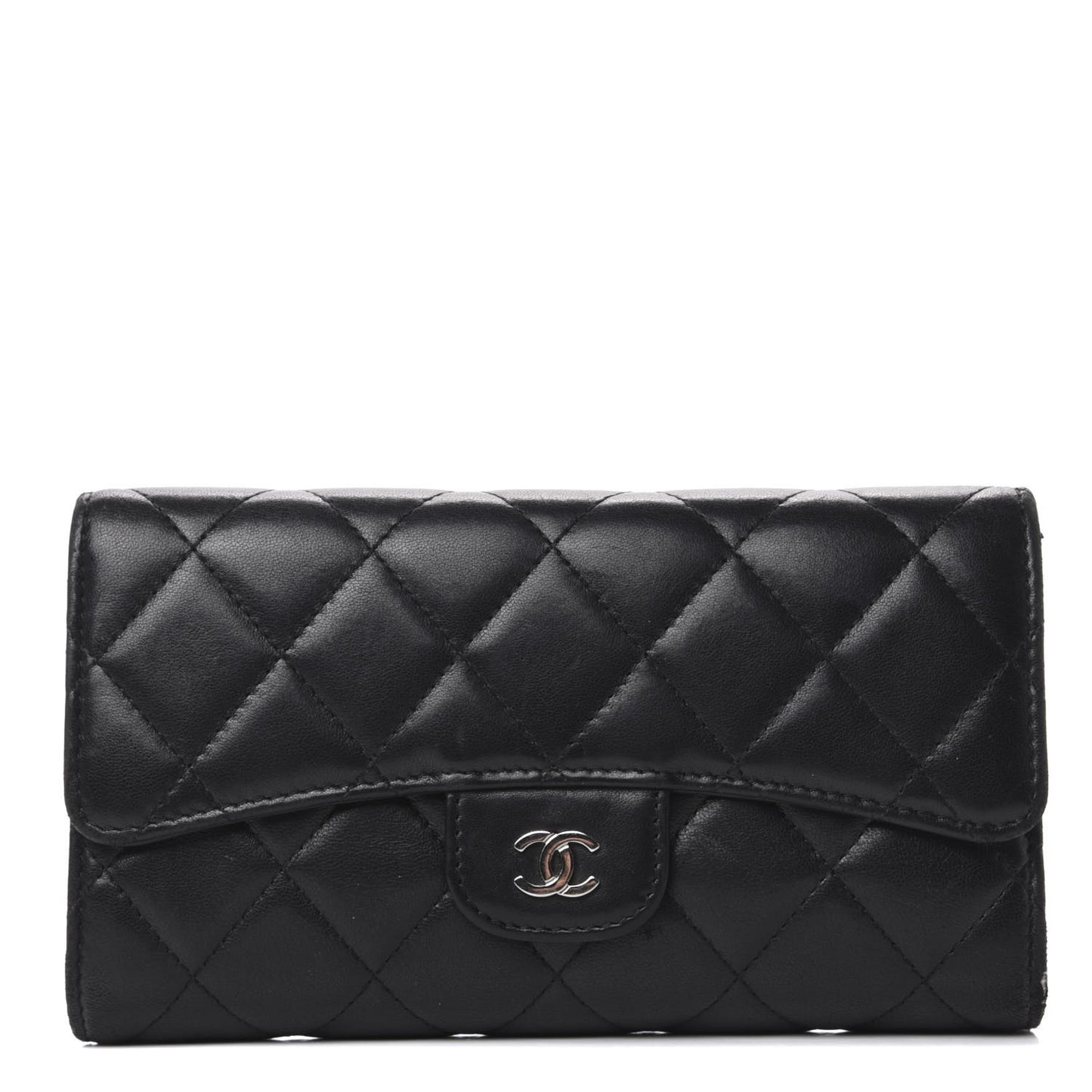 Lambskin Quilted Large Flap Wallet Black