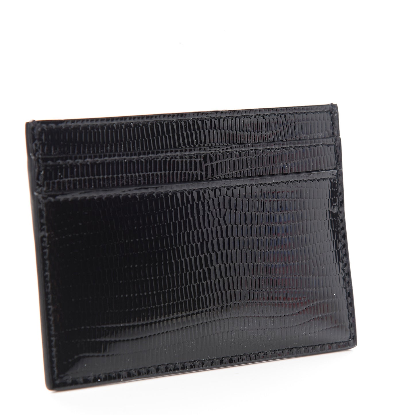 Patent Tejus Lizard Calfskin Embossed Card Case Black