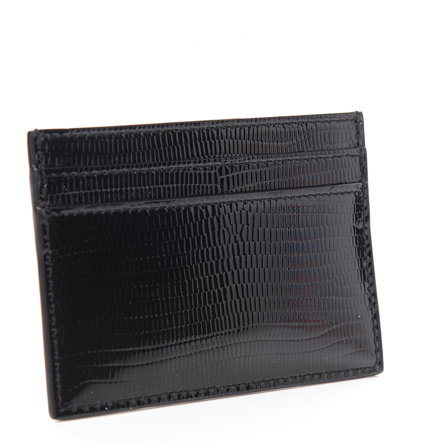 Saint Laurent Patent Tejus Lizard Calfskin Embossed Card Case Black 2 of 7
