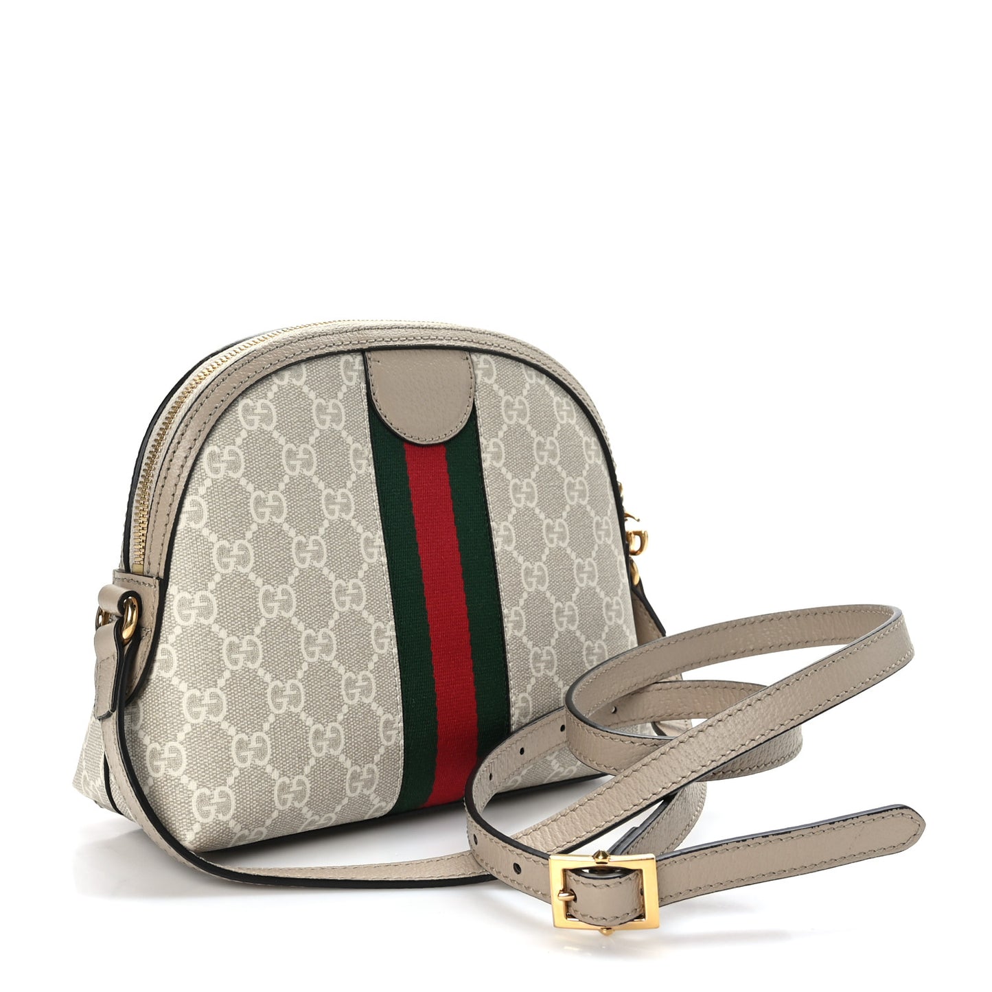 GG Supreme Monogram Textured Dollar Calfskin Web Small Ophidia Dome Shoulder Beige Mystic White Oatmeal