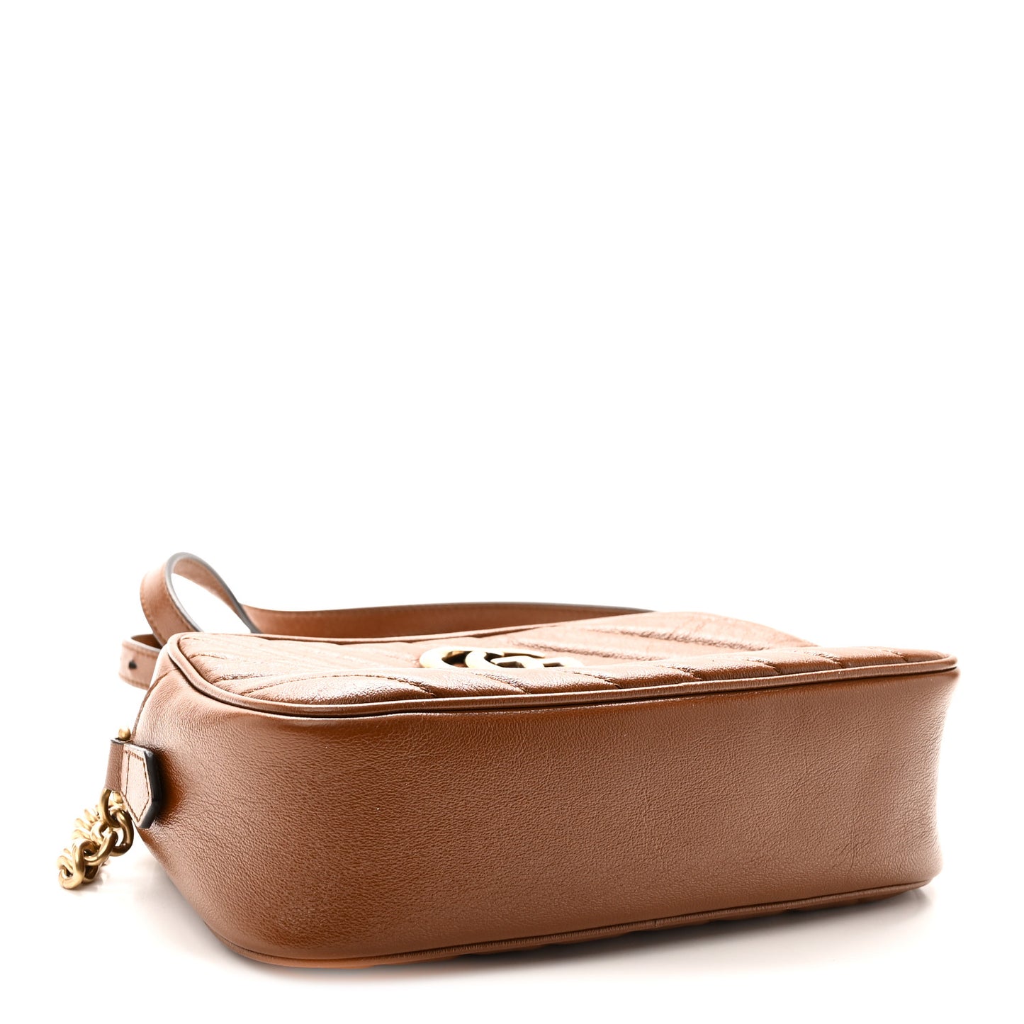 Glazed Calfskin Matelasse Diagonal Small GG Marmont Chain Shoulder Bag Cuir
