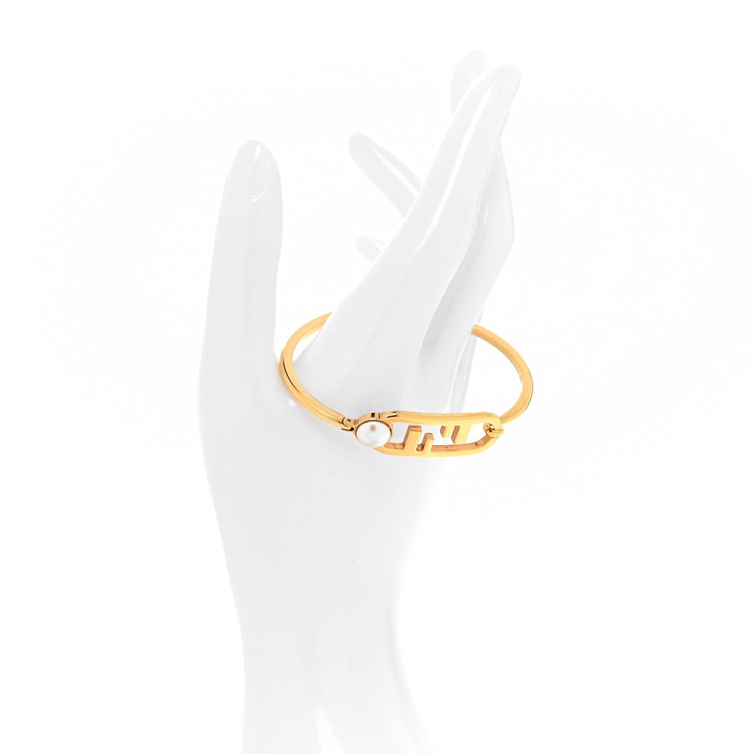 Fendi Metal Pearl O'Lock Bracelet M Oro Soft White 2 of 5