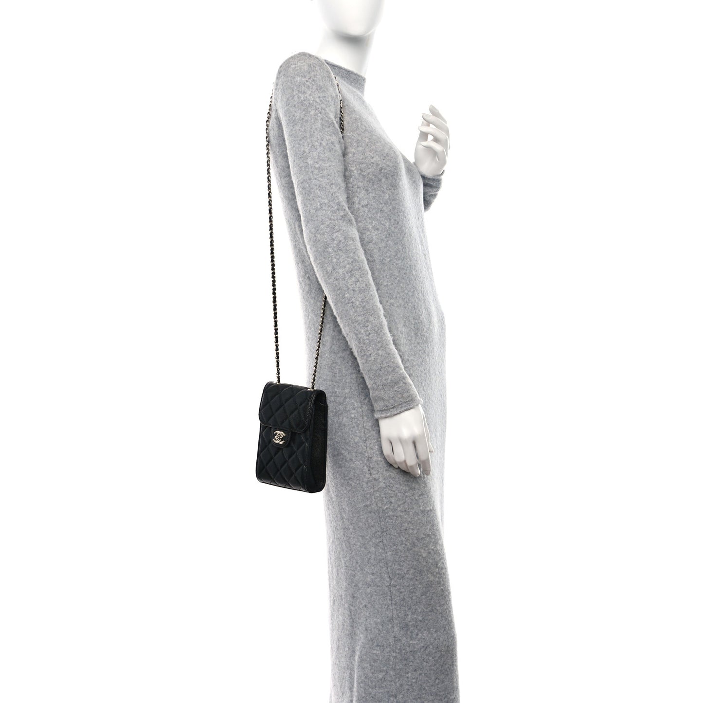 Caviar Quilted Classic Phone Holder Black