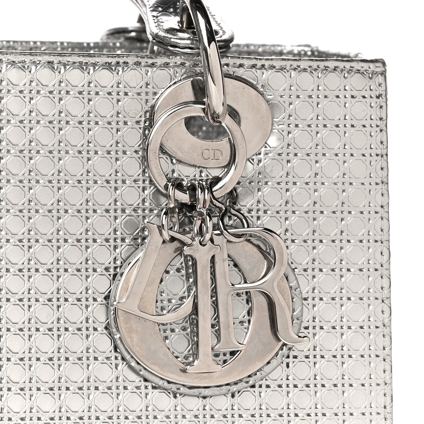 Metallic Patent Micro-Cannage Medium Lady Dior Silver