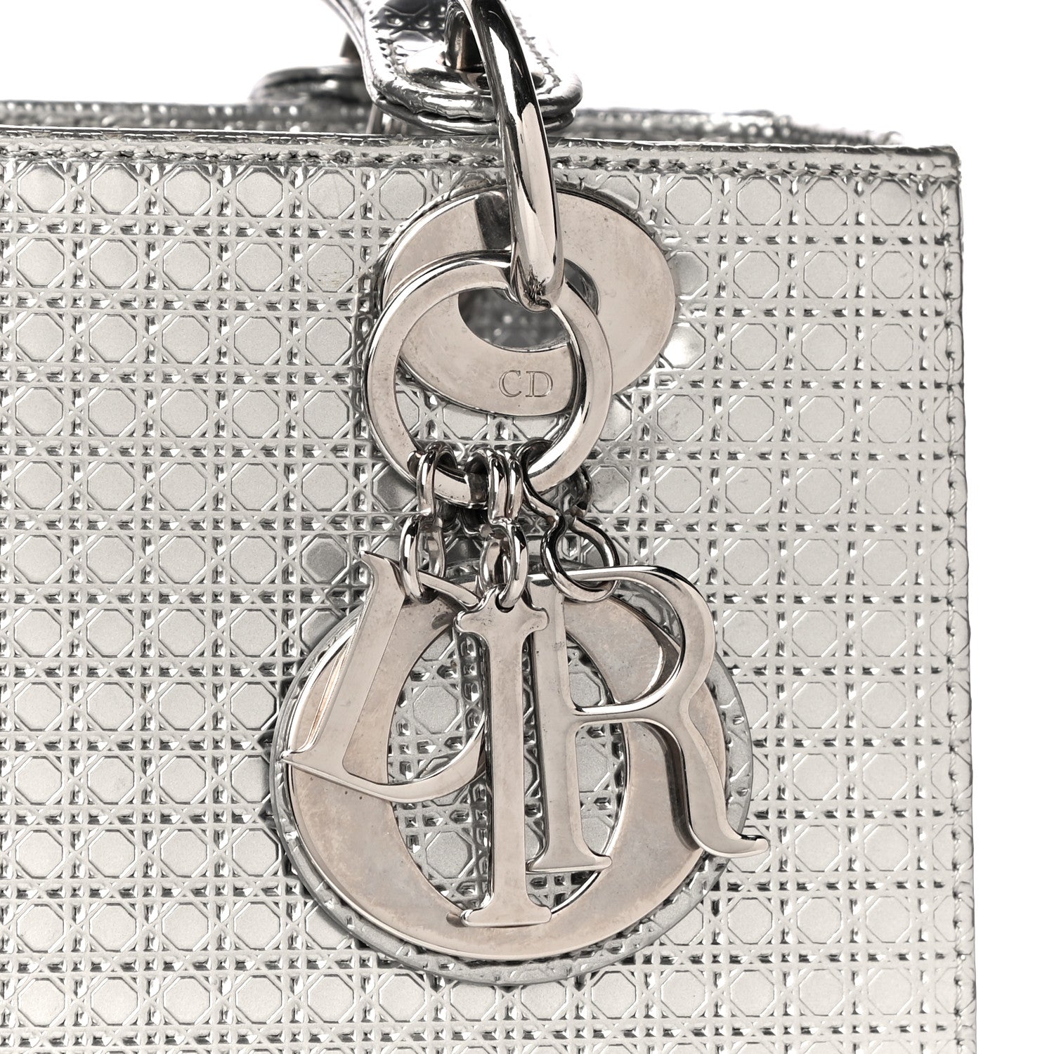 Christian Dior Metallic Patent Micro-Cannage Medium Lady Dior Silver 9 of 11