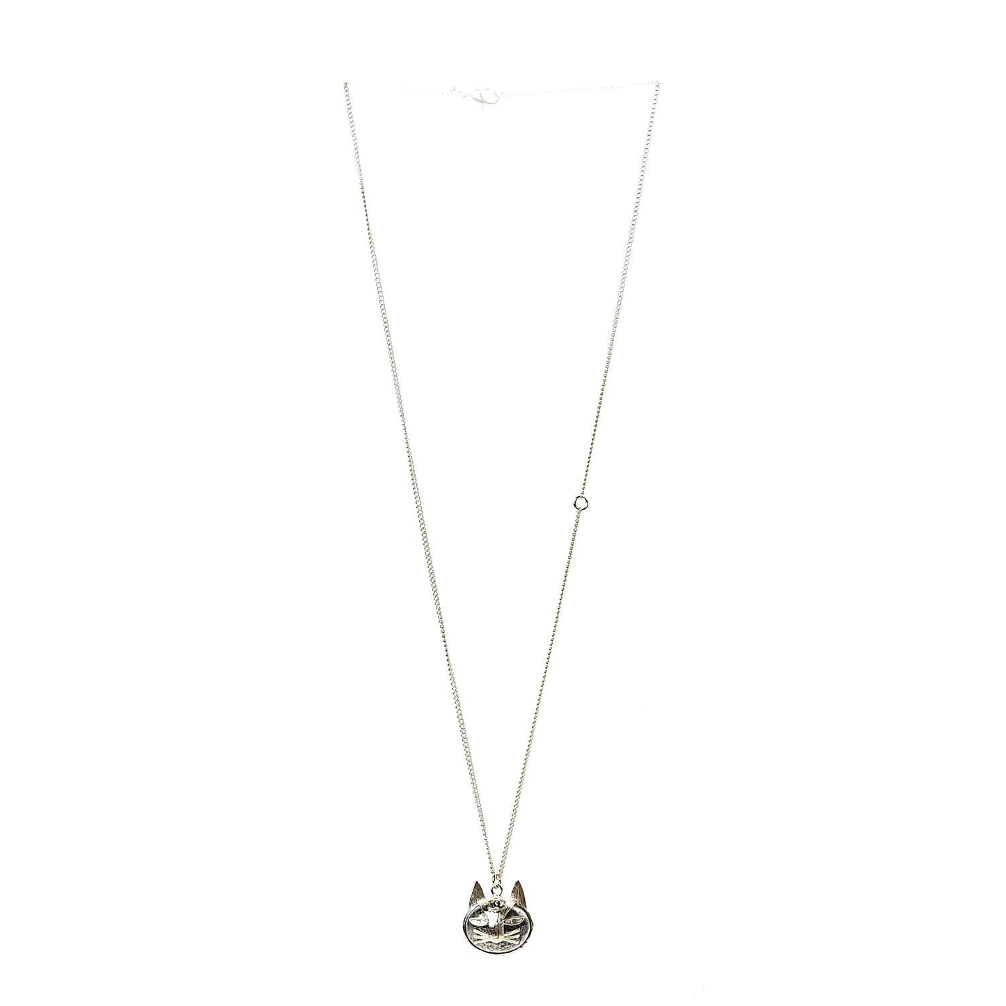 Cat Pendant Chain Necklace Gold Dark Grey